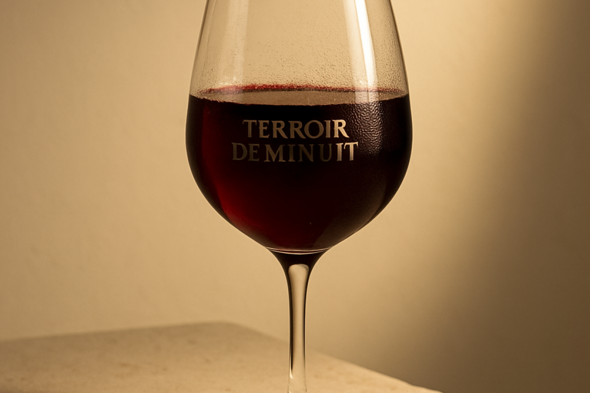 Verre de vin rouge rempli, robe grenat profond, ambiance dégustation luxe