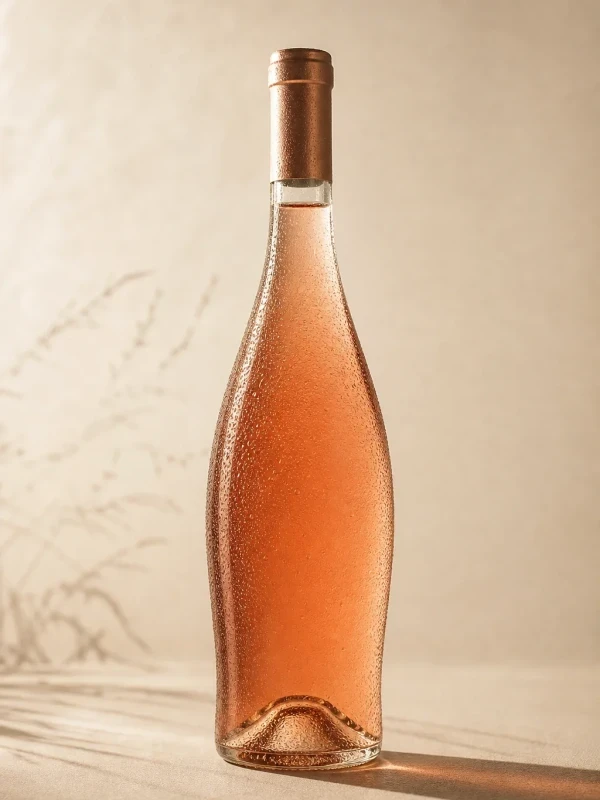 Bouteille de vin rosé sur fond ivoire