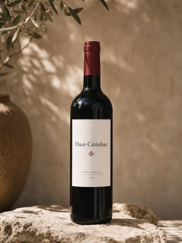 Bouteille de vin Haut-Cérinhac sur une pierre
